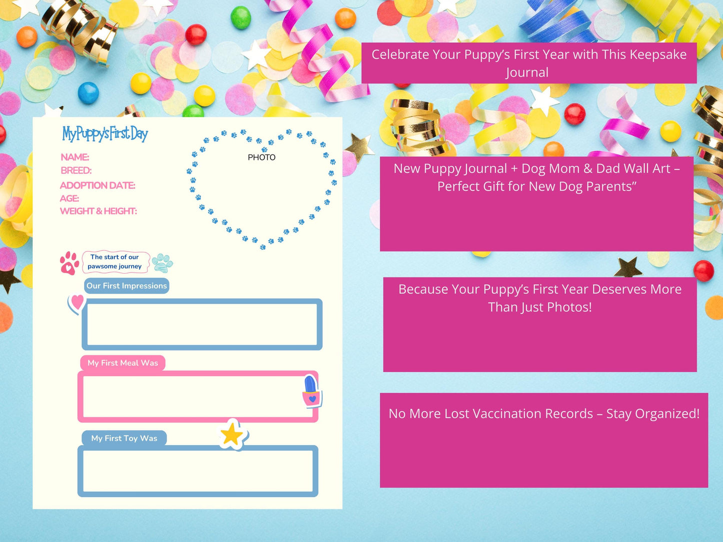 Puppy Journal Printable: Training Tracker, Vet Record, Dog Mom/Dad Art (PDF Download)