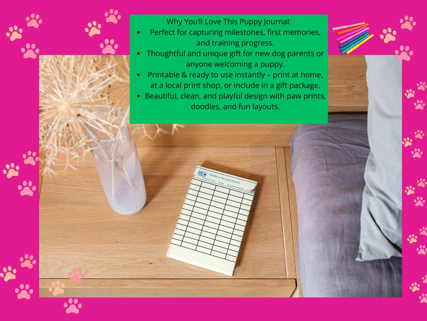 Puppy Journal Printable: Training Tracker, Vet Record, Dog Mom/Dad Art (PDF Download)